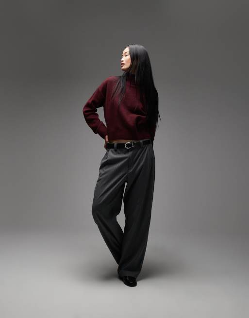 & Other Stories high neck relaxed knitted sweater in burgundy, 2 of 4