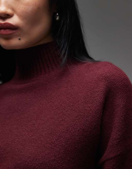 & Other Stories high neck relaxed knitted sweater in burgundy, 3 of 4