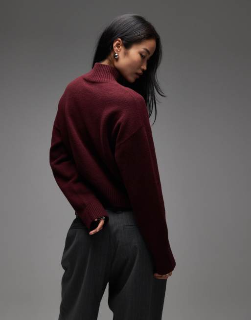 & Other Stories high neck relaxed knitted sweater in burgundy, 4 of 4