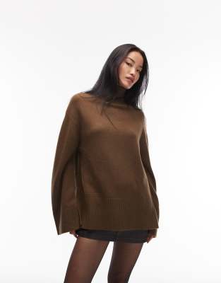 & Other Stories & Other Stories high neck relaxed knitted sweater in mocha brown