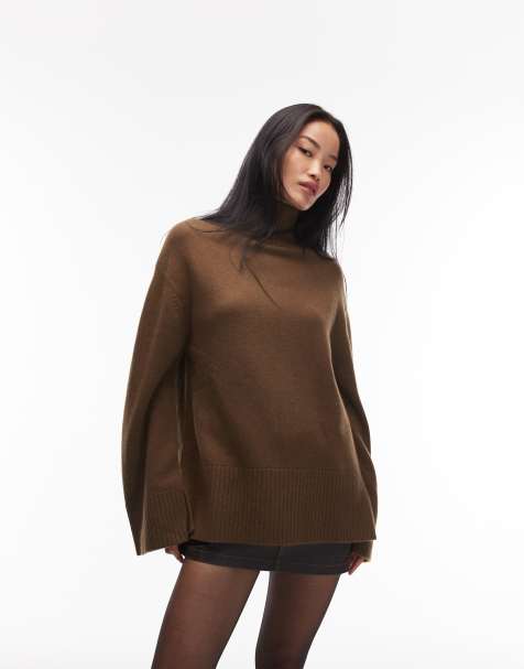 & Other Stories high neck relaxed  knitted sweater in mocha brown - view 1