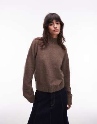 & Other Stories & Other Stories high neck relaxed knitted sweater with wide sleeves in light brown-Neutral