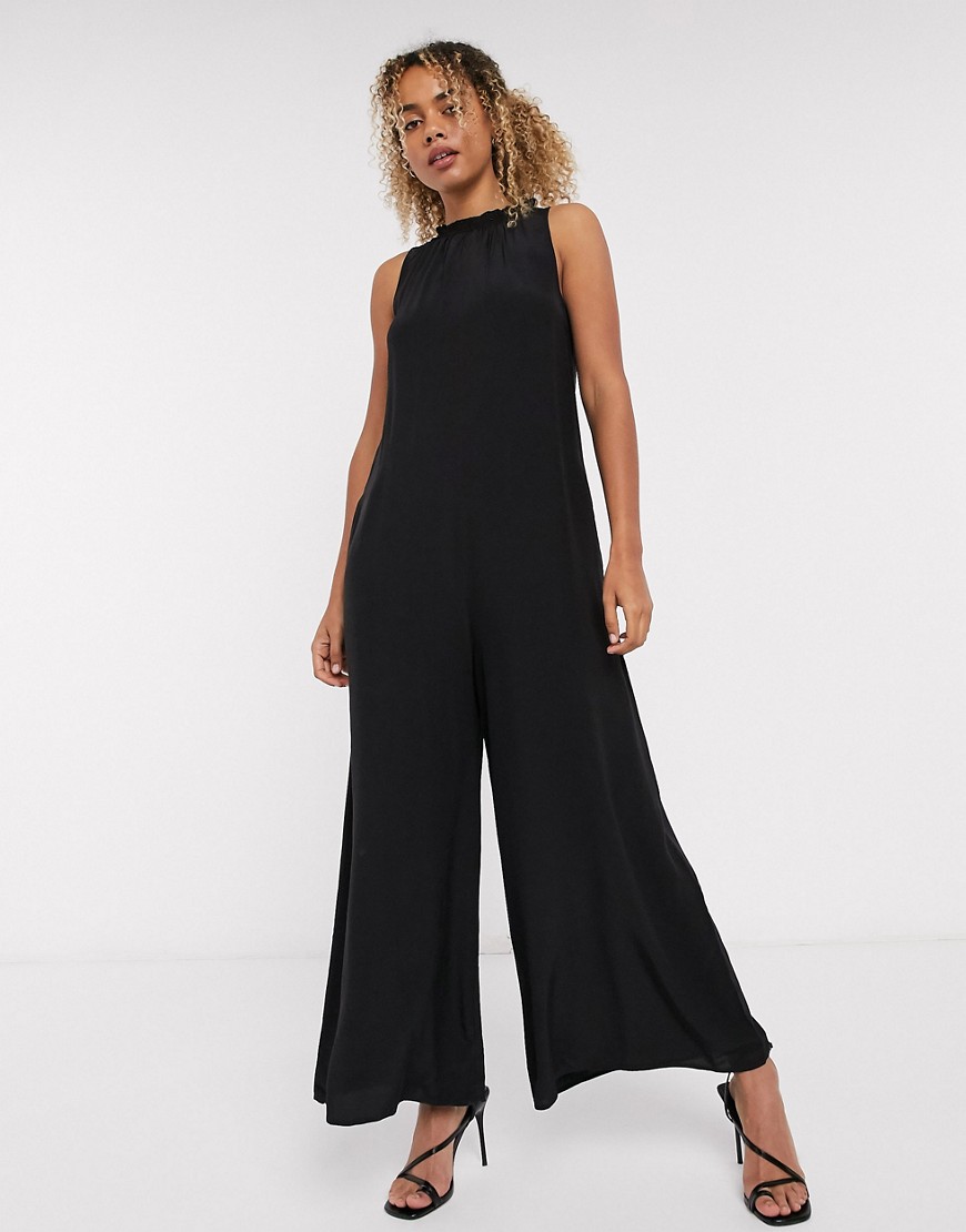 & Other Stories high neck romper jumpsuit in black