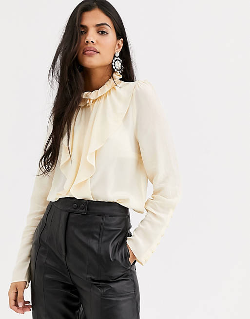 & Other Stories high neck ruffle blouse in cream | ASOS