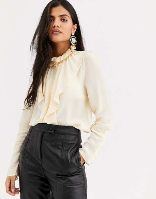 & Other Stories high neck ruffle blouse in cream