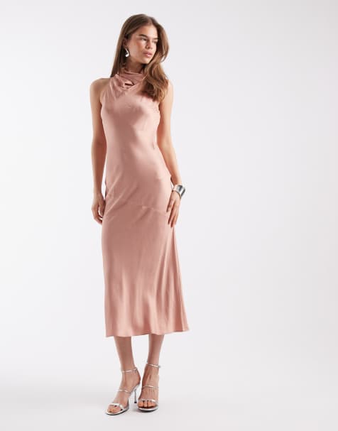 & Other Stories high neck sleeveless satin maxi dress in light orange - view 1