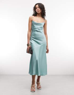 & Other Stories High Neck Sleeveless Satin Maxi Dress In Blue