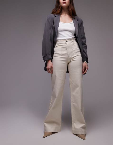& Other Stories high rise flared jeans with patch pockets in ecru - view 1