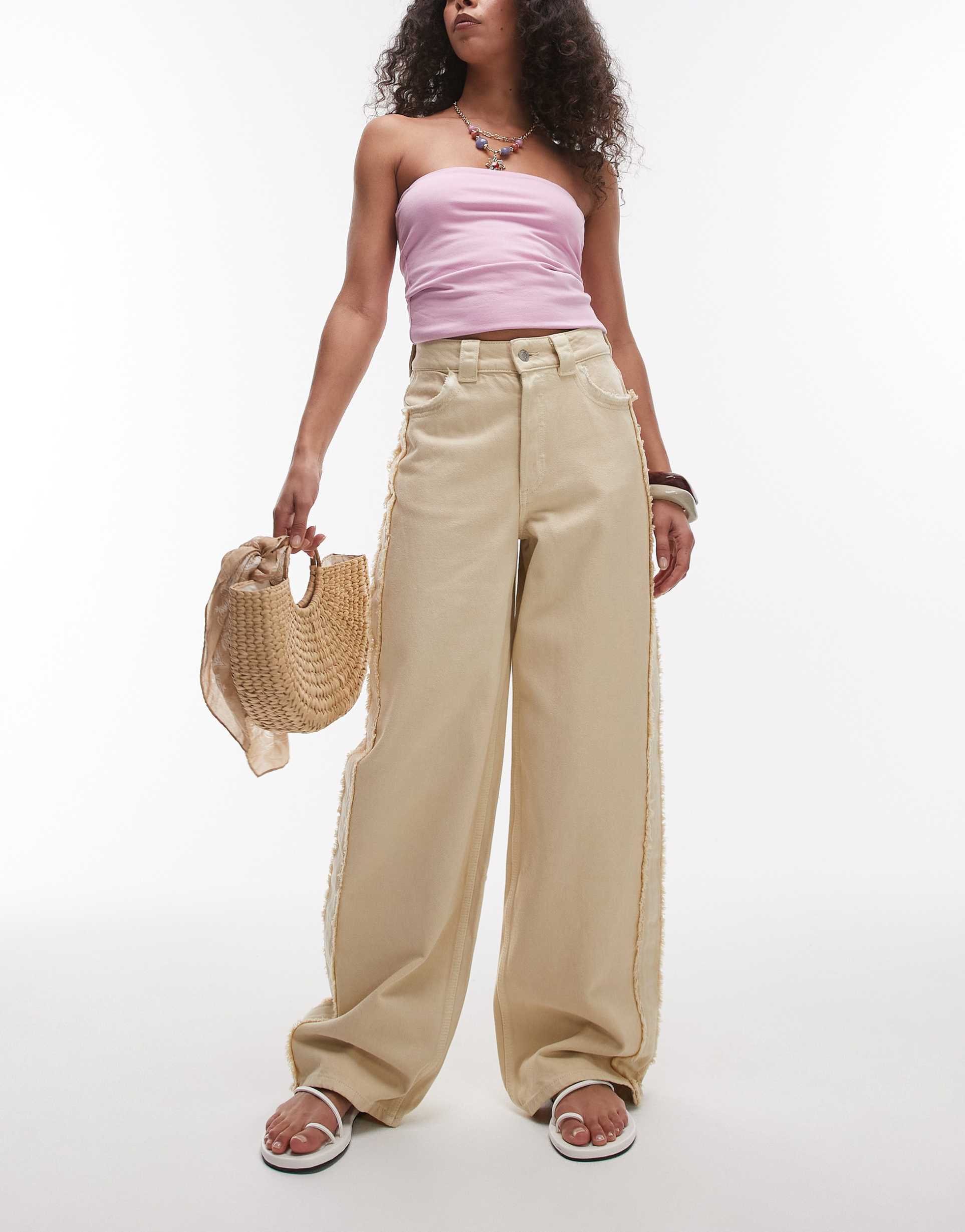 & other stories high rise wide denim jeans with fray detail in butter yellow