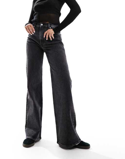  Other Stories stretch high waist wide leg pants with zip details in black