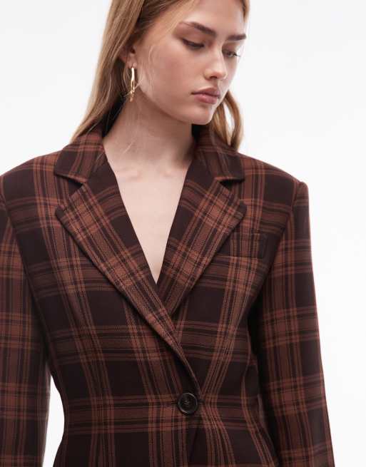 & Other Stories high shoulder detail sculpted blazer in brown check, 3 of 4