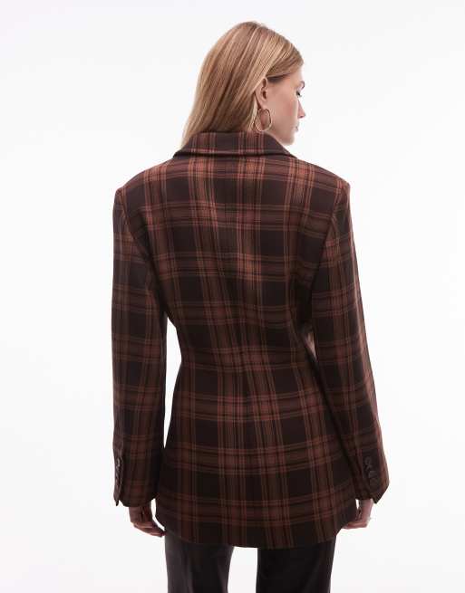 & Other Stories high shoulder detail sculpted blazer in brown check, 4 of 4