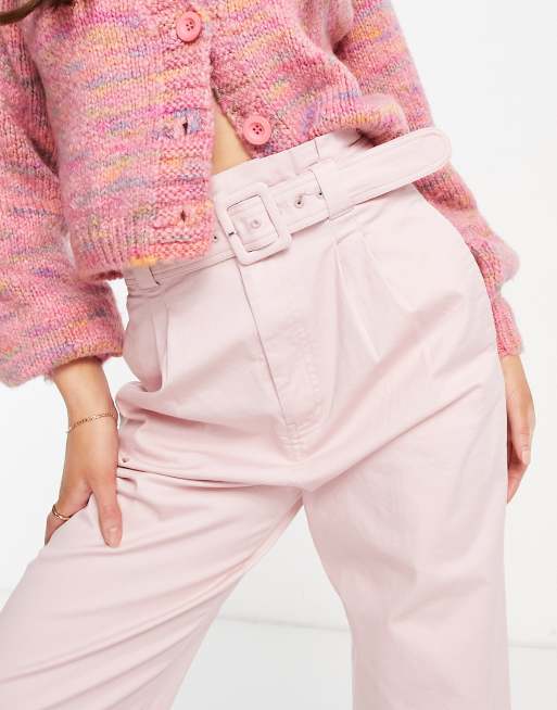 Pink high store waisted belted trousers