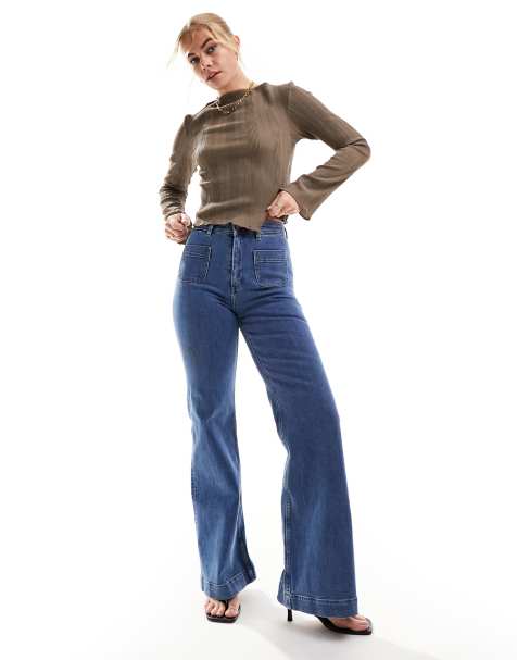& Other Stories high waist flared jeans in deep blue - view 1