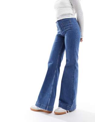 & Other Stories & Other Stories high waist flared jeans in mid blue