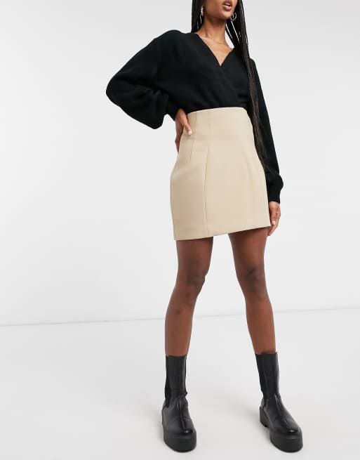 High waist shop tan mini skirt