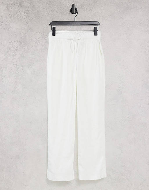 & Other Stories high waist paper bag linen trousers in white