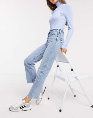 light blue high waisted straight leg jeans