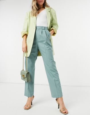 & Other Stories high waist straight leg trousers in green - ASOS Price Checker