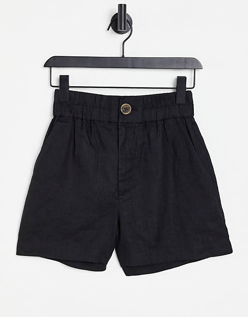 & Other Stories high waist tailored linen shorts in black