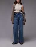 [Other Stories] & Other Stories high waist wide leg jeans with double button waistband and pocket detail in mid wash blue 36 Mid wash blue