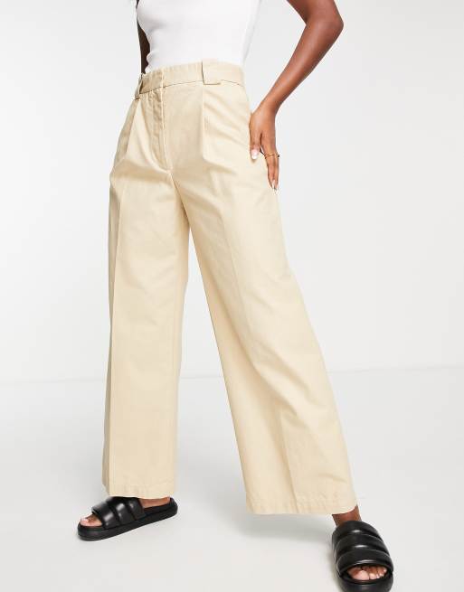 & Other Stories high waist wide leg trousers in beige | ASOS