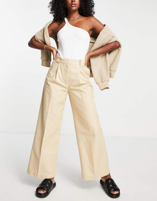 Beige high waisted wide leg trousers sale