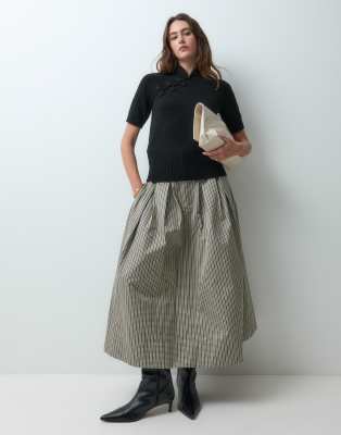 & Other Stories High Waisted Cotton Rich Midi Skirt With Belt Loops In Green