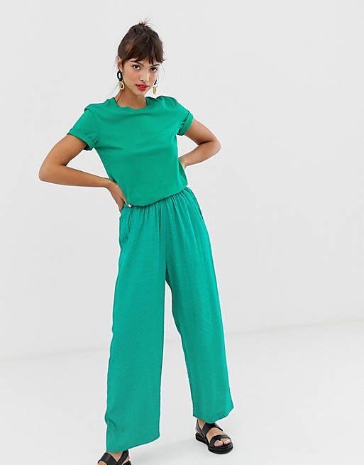 & Other Stories high waisted jacquard dot print pants in green | ASOS