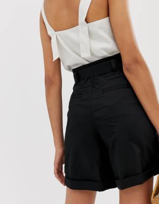 black high waisted tie shorts