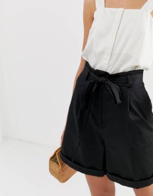 high waisted tie waist shorts