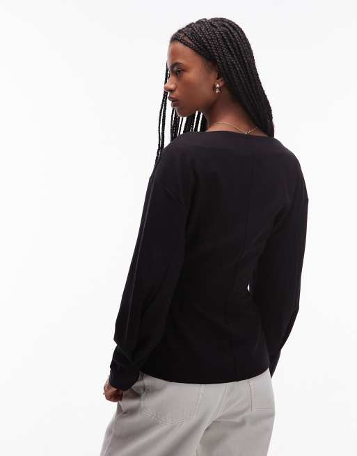 & Other Stories - Højhalset og sort bluse med store ærmer og broderede muslingekanter, 3 af 4