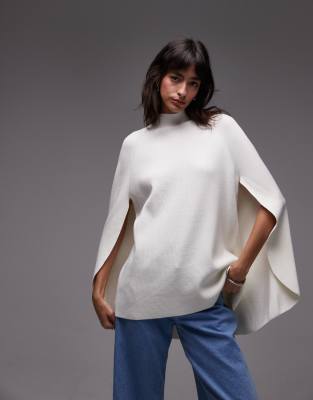 & Other Stories - Hochgeschlossener Strickpullover in Weiß mit Cape-Rücken und Ärmeln