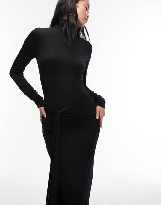 & Other Stories – Hochgeschlossenes Maxikleid in Schwarz mit drapiertem Garbendetail , 2 von 4