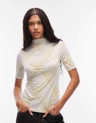 & Other Stories - Hochgeschlossenes Oberteil in Grau mit Gitterkaromuster