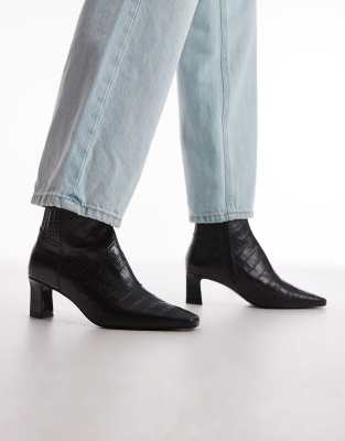 & Other Stories - Hochwertige Stiefeletten in Kroko-Schwarz mit Absatz