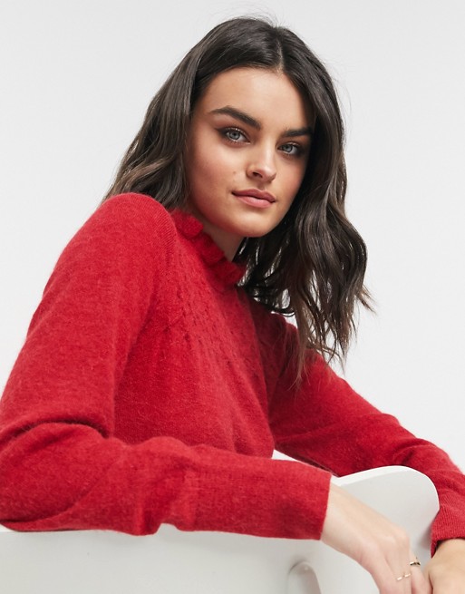 & Other Stories honeycomb frill detail jumper in red