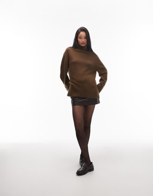 & Other Stories - Hoogsluitende ruimvallende gebreide sweater in mokka bruin, 3 van 4