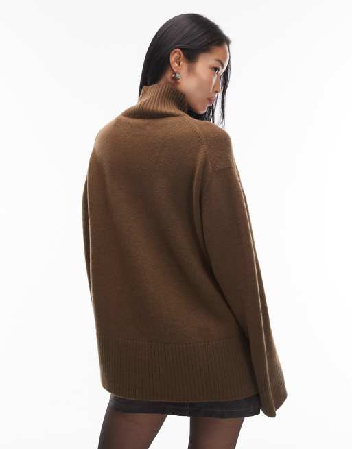 & Other Stories - Hoogsluitende ruimvallende gebreide sweater in mokka bruin, 4 van 4