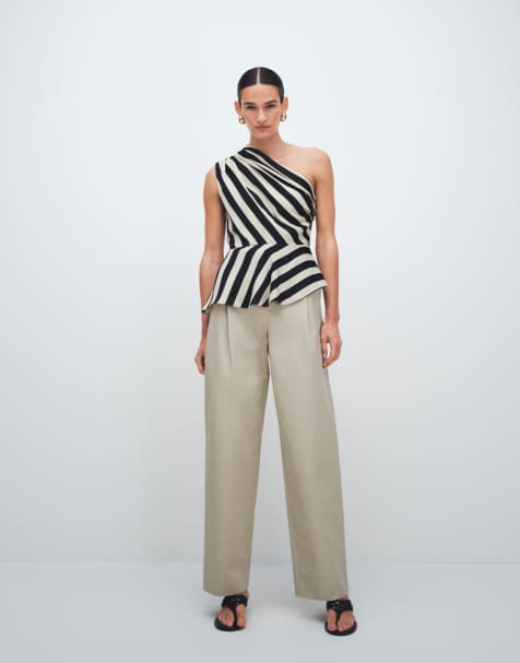 & Other Stories – Hose aus Baumwolle in Beige mit weitem Bein und Bundfalten - view 1
