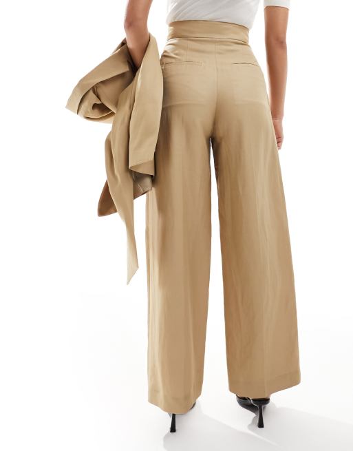 & Other Stories – Hose aus Leinenmix in Beige mit hohem Bund, Kombiteil, 4 von 5