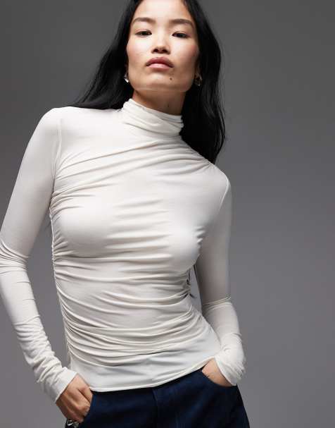 & Other Stories - Hvid asymmetrisk top med rullekrave og lange ærmer i slim fit - view 1