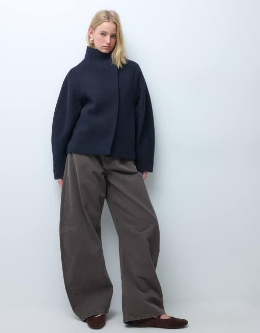 & Other Stories jack met nep opstaande boord, met structuur, wolmix, kort, in navy, 4 van 4