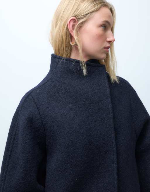 & Other Stories jacka med falsk polokrage i strukturerad ullmix, navy, 2 av 4