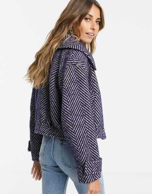 Other Stories Jacket In Herringbone Purple And Gray Asos