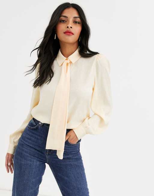 & Other Stories - Jacquard blouse met strik in zachtgeel, 3 van 4
