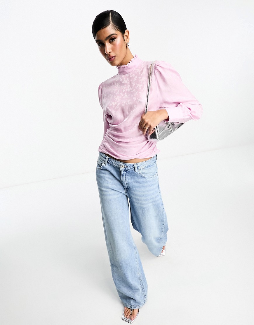 & Other Stories jacquard blouse with volume sleeves and drape detail in lilac-Purple