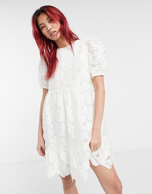 & Other Stories jacquard fit and flare mini dress in white