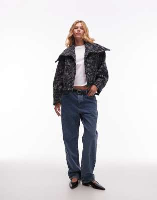 & Other Stories Jacquard Jacket With Statement Collar In Blue