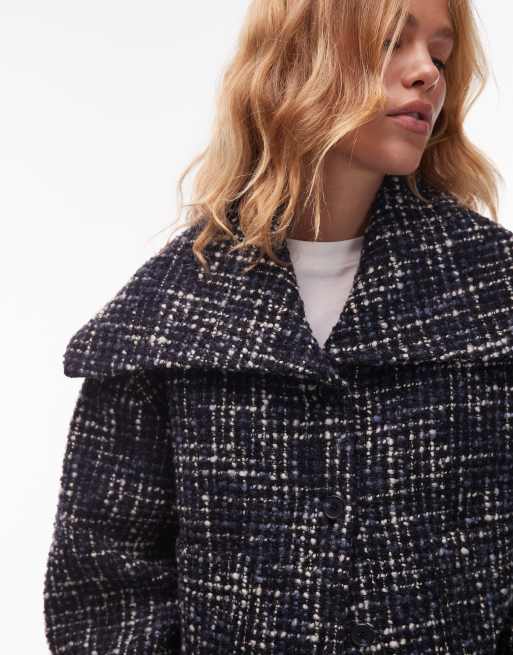check jacquard cocoon sleeve jacket